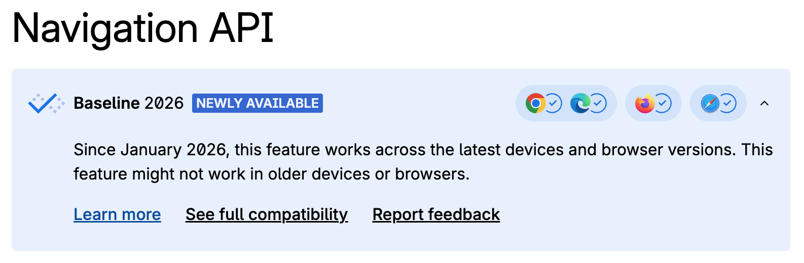Baseline 2026 — Chrome, Edge, Firefox, Safari 全対応